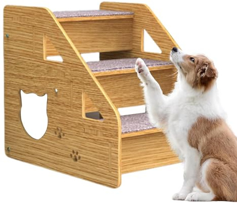 Escalera de cama para perros y , peldaños de madera, diseño moderno, ideal para mascotas pequeñas y medianas, fácil acceso a sofás y coches con seguridad