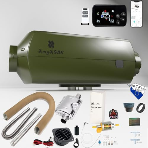 YCSH Calefaccion estacionaria diesel 2kw 12v ch22 v2, Calefaccion homologable ITV de Aire diésel de Bluetooth 12V con Bomba de Aceite silenciosa, Altitud Disponible 5,000 m, Nuevo Modo de ventilación