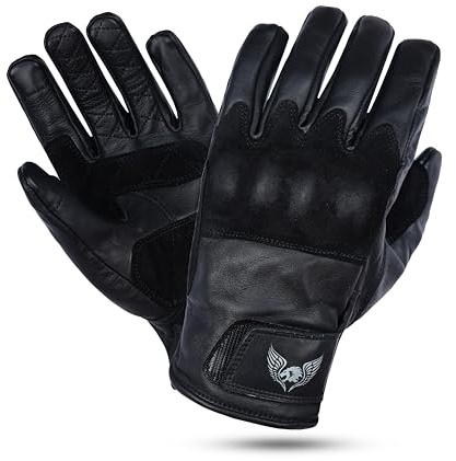 Leatherick Herren-Motorradhandschuhe aus Rindsleder – strapazierfähige, Touchscreen-kompatible Motorradhandschuhe mit CE-zertifizierten schützenden Knöcheln aus Wildleder