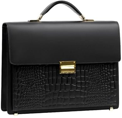 Luxurious Crocodile Embossed leather Men's briefcase, anti-theft combination lock, laptop bag, cowhide tote, 38 cm x 30cm x 8 cm, black
