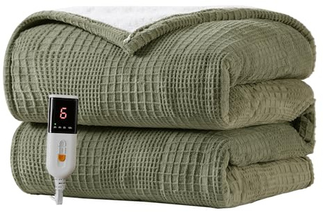 Texciting Heizdecke 150X200cm,Wärmedecke mit Abschaltautomatik,Graugrün | Wärmedecke Elektrisch Maschinenwaschbar,9 Heizstufen-10 Stunden Auto Off,Heizdecke Ideal für Sofa,Bet,Geschenk für Frauen