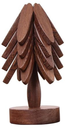Wooden Placemats - Tree Washer Set, Wooden Pinwheel Coaster Set with Stand for Easy Storage - for Fondue pots, Pans, Bowls, teapots, Warming Trays - Versatile Decorations (B Walnut 4 pcs)
