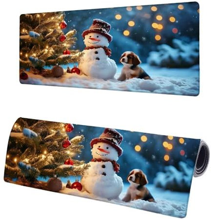 Alfombrilla de ratón Árbol Navidad, Alfombrilla ratón XXL Muñeco de Nieve 800x400x3mm Alfombrilla Gaming Grande, Tapete Escritorio con Bordes cosidos, Base Antideslizante, mousepad para Oficina D-6