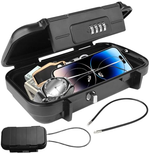 Cassaforte portatile per casa e spiaggia cassaforte impermeabile – Scatola con serratura a combinazione, cassetta portavalori e cavo in acciaio da 6 mm – ideale come cassaforte da spiaggia per viaggi