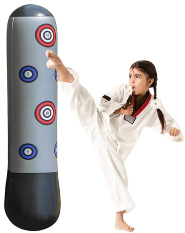 Bolsa de palillo hinchable para niños de 63 pulgadas con guantes, instrumento de entrenamiento duradero para artes marciales, kickboxing, fitness y movimiento para niñas y niñas