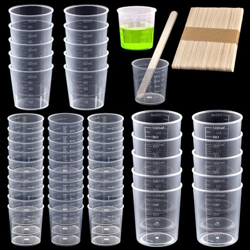 80 Pack Measuring Cups 30ml 50ml 100ml - Transparent Scale Cups with 100 Wooden Sticks, Measuring Mixing Cups for Kitchen Cooking Measure Tool