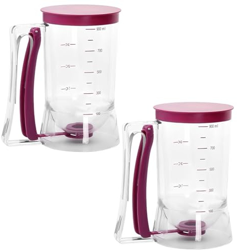 VAVPUP Kuchen Teigportionierer,900 ml Teigspender,Pfannkuchenteigspender mit Messlaschen und Quetschgriffhalter,Teigspender für Kekse, Kuchen,Waffeln,Sahnetrenner,Mess-Backwerkzeug(2)