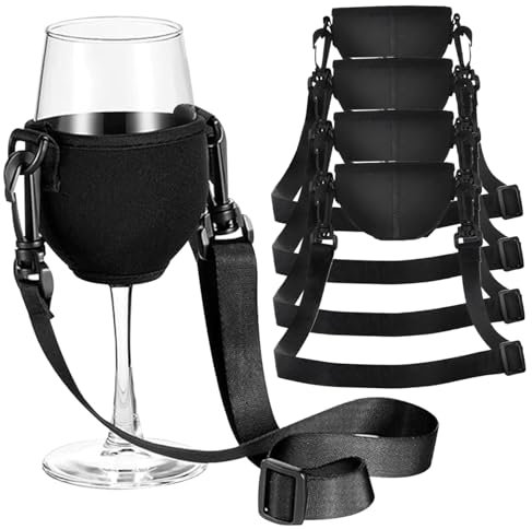 Wine Glass Holder Necklace, 4pcs 7.9'' Fabric Comfortable & Portable Wine Glass Holder with Adjustable Strap 19-38'' Drink for Picnic Wedding Party, Medium