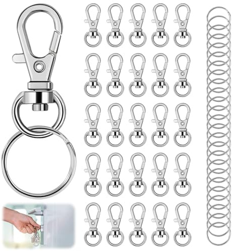50 Piezas Clave Cierres, 25 Piezas Giratoria Clave Cierres 25 PCS Anillas Llaveros Metal Mosqueton Desmontable para Fabricación DIY Key Rings Hooks Soporte de Anillo Plateado con Articulación