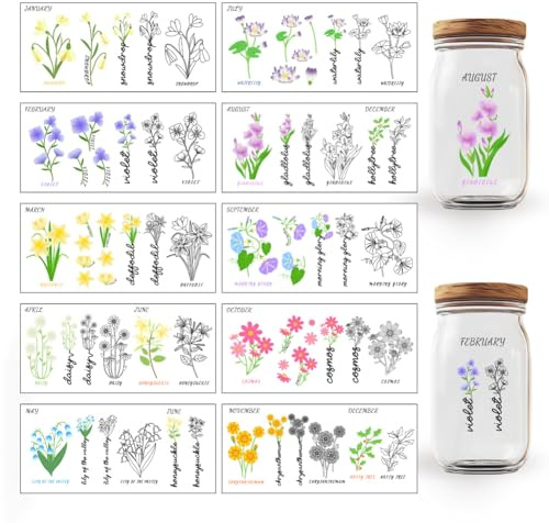 GOMAKERER 12 Blatt UV DTF Cup Wraps 12 Stile Geburtsblumen Nach Monat Transferaufkleber Zum Aufreiben Florale Transferaufkleber Rosen Veilchen Aufkleber Zum Aufreiben Für Glasbecher Holzhandwerk