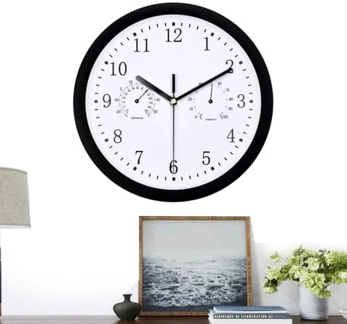 Genérico Relojes de Exterior Impermeables, Gran Reloj De Jardín con Alarma, Reloj De Pared Silencioso para Exteriores con Higrómetro para Patio, Piscina, Jardín, Terraza Y Decoración del Hogar