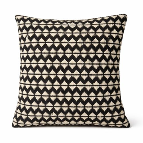 Black & White Textured Cushion Cover with Woven Pattern 18x18, Premium Fabric Decorative Pillow Cover for Sofa, Bed & Living Room, Modern Home Décor Cushion Case, Single Piece