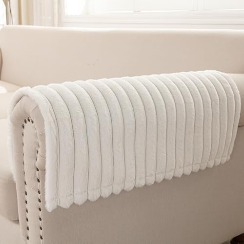 Deep Dream Couch Armrest Covers for Sofa, Fuzzy Waterproof Couch Arm Covers Set of 2, Washable Recliner Chair Arm Cover Protector (Off White, 23 x 23 2 Pack)