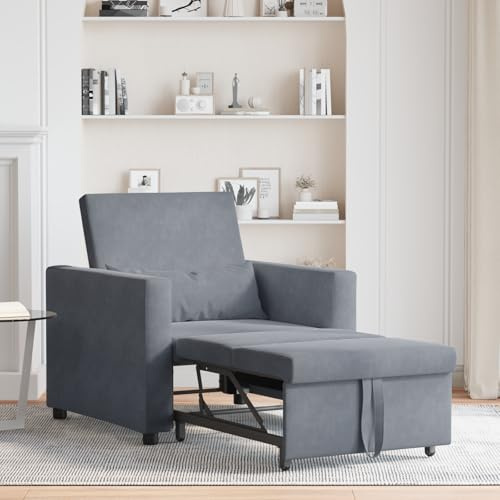 Massbinet 3-in-1 Schlafsofa Dunkelgrau Samt Relaxsessel Fernsehsessel Ruhesessel