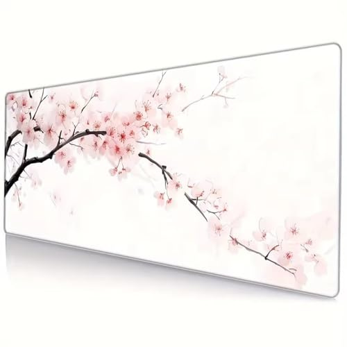 Tappetino Mouse XXL Fiore di Prugna Rosa 700x300x2 mm tappetino per il mouse da Gaming con Bordi Cuciti Tappetino Scrivania Antiscivolo Mouse Pad Grande per Ufficio e Casa