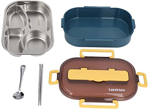 de acero inoxidable compartimentada, estilo japonés, con aislamiento y cubiertos, ideal para oficinistas, estudiantes y niños. Plástico de acero inoxidable 316, 25,5 x 18,5 x 6,5 (Lonchera individual)