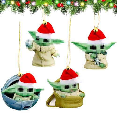 4er Set Flache Weihnachtsbaumschmuck 2D Acryl Christbaumschmuck Weihnachtsbaum Anhänger Deko Weihnachtsanhänger Weihnachtsdekorationen für Tannenbaum, Fenster, Türkranz