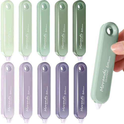 BetterJonny 10 PCS Rubans Correcteurs, 5mx5mm Souris Correcteur Blanc avec Capuchon Protecteur Rouleaux de Correction pour Papeterie Fourniture Scolaire (Vert+Violet