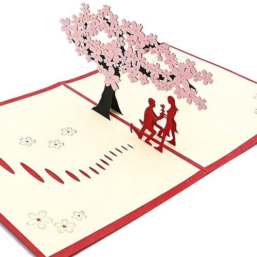 BAUCH Carta 3D Pop Up San Valentino: Carta d’Amore con Fiori di Ciliegio, 13x16CM Carta Matrimonio 3D Romantica