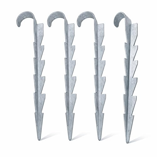 Clever Leon Trampoline Anchors 4 Pack Trampoline Pegs Heavy Duty Ground Stakes for Football Goal and Swing Set, Galvanised Steel Garden Ground Anchors 330 mm, Tent Pegs Metal