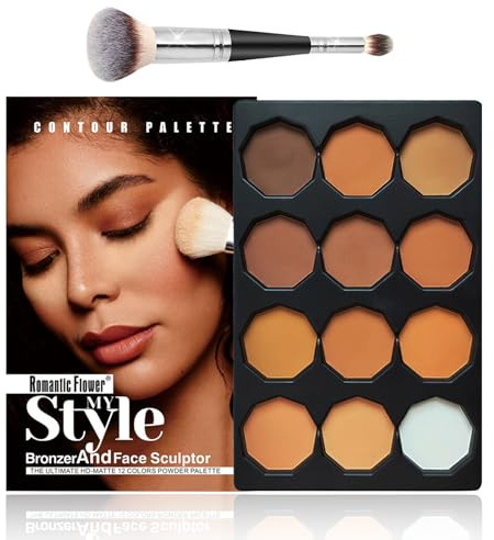 Paleta de Contorno EnMart 12 Colores, Kit de Maquillaje Corrector e Iluminador, Corrector de Larga Duración, Base de Maquillaje en Crema de Acabado Natural con Brocha
