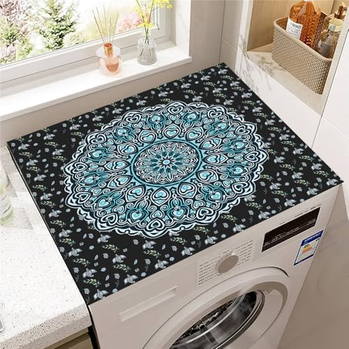 Hearda Housse Machine a Laver Mandala 3D, Dessus Tapis Lave Linge Antidérapant, Housse de Protection pour Machine à Laver Top, Tapis de Protection pour Dessus Sèche-Linge (Noir,30x40cm)