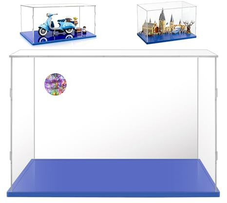 AAABOX Vitrina Expositora 40x20x30 para Lego Fontana di Trevi 21062 Vespa 10298 75953 42179 43207 60414 76388 (Base Azul)
