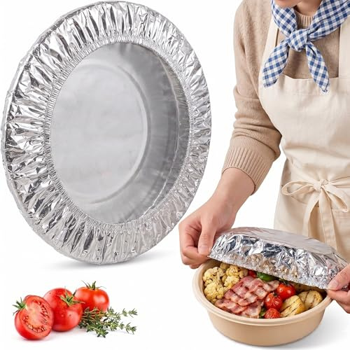 50/100pcs Aluminium Foil Covers for Food, Reusable Aluminium Foil Insulation Cover with Elasticated Edge, Heat Resistant Foils Food Covers Elasticated for Bowls, Plates & Meal Prep (50)