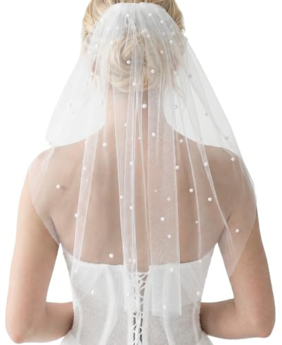Lwezgi Bride to Be Brautschleier Weiß, Kurz Hochzeit Brautschleiers, Schleier Braut, Elegante Tüll Brautschleier, für Junggesellenabschied Hochzeit Damen Party Haarschmuck
