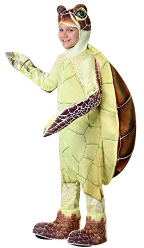 Fun Costumes Kid's Sea Turtle Costume - Hooded Jumpsuit with Attached Mitts, Shoe Covers, and Shell - Ocean Animal Dress Up for Children, Medium