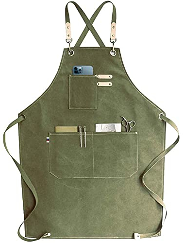 RAPRON Canvas Schürze Herren Damen - Denim Kochschürze mit Taschen - Grillschürze für Männer und Frauen - Lange Schürzen für Kochen arbeits Backen- Geschenk für Küchenchefs, Oma, Opa (Grün)
