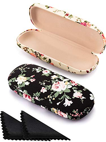 Weewooday 2 Stücke Hart Schalen Brillenetui für Frauen Blumen Stoffe Blumen Retro Heller Tragbar Brillenetui Box Bedeckt Schale Stil Brillenbox Kasten für Brillen (Aprikose, Schwarz)