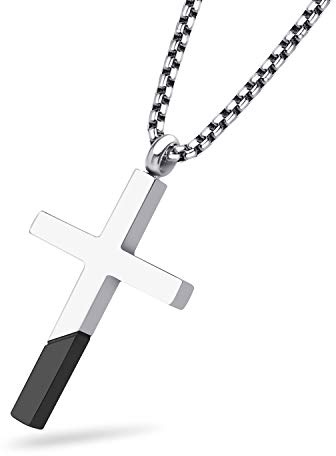 555Jewelry Collana con ciondolo a forma di croce per uomo e donna, pendente in acciaio INOX con catenina da 40,6 - 61 cm, 16 Inch cm, Acciaio inossidabile, Non pietra preziosa