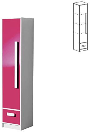 Furniture24 Schrank mit RegalenGULIVER 04 Drehtürenschrank Hochschrank Regal mit Tür Kinedzimmer 1 Türiger Jugendzimmerschrank mit Schublade (Weiß/Grau Hochglanz)