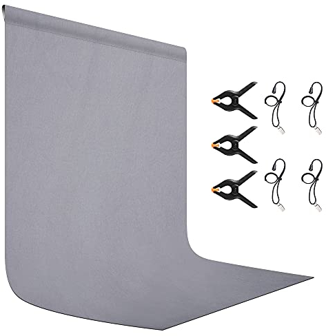 Potaeco Grauer Hintergrund, 2x3m, Grau Fotohintergrund Grey Background Faltbarer Hintergrund für Fotografie, Video, Fernsehen, Studio mit 3 Hintergrundclips 4 Elastischer Clips