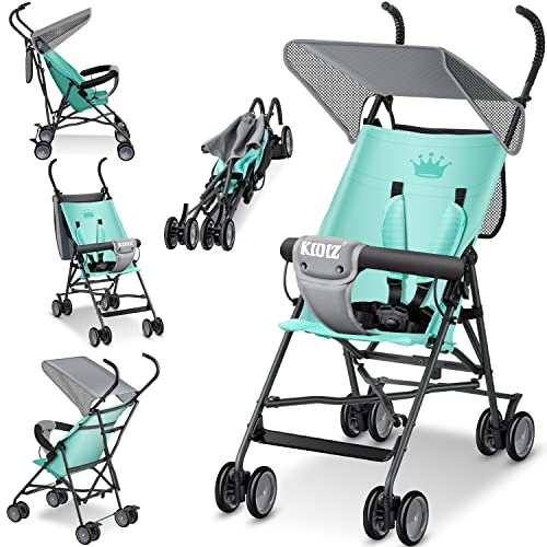 KIDIZ® Kinderwagen CITY Buggy Kinderbuggy klappbar Sportwagen Faltbar 360° 4-Zoll-Räder Inkl. Sonnen- und Regenverdeck zusammenklappbar 5-Punkt-Sicherheitsgurt ab 6 Monate, Mint Grün