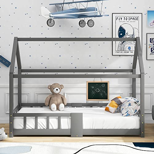 Moimhear Kinderbett, Hausbett 90 x 200 cm, Kleines Hausdesign, Kiefernholz Haus Bett for Kids