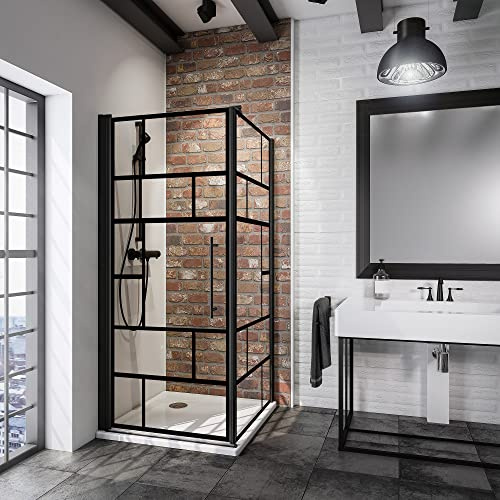 Schulte porte douche pivotante + paroi 80 x 80 x 192 cm noir barre 122 cm | verre trempé anti-calcaire 5 mm largeur d'accès 69.5 cm