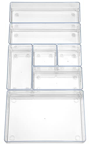 ALPOONS® - Schubladen Organizer (7er transparent) mit Antirutsch Pads für einen extra stabilen Halt. Schublade für eine klare Übersicht. Schminke Organizer für Ordnung im Chaos.