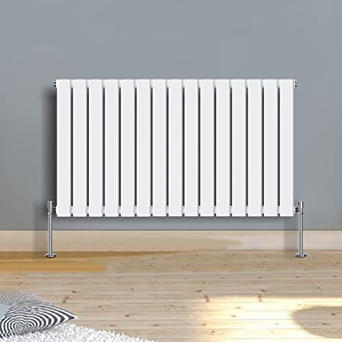 WarmeHaus 600x1020mm White Single Flat Panel Horizontal Radiator for Living Room Hallway Bathroom Kitchen
