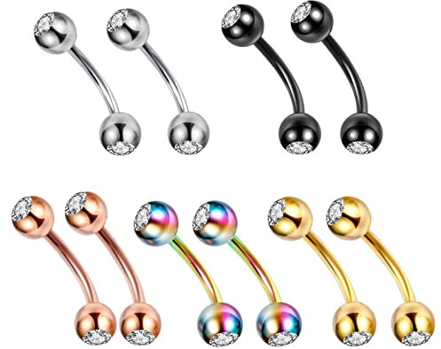 Lieson 10 Stück Nasenring Edelstahl 16G Nasenringe Set Gebogen Stab Mit Kugel Zirkonia 10MM Piercing Septum Knorpel Tragus Helix Ohrringe Silber