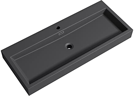Mai & Mai Waschbecken Aufsatzwaschbecken Hängewaschbecken Breite: 100cm Waschschale Mineralguss in matt Anthrazit 1 Armaturenloch Bad Eckig Col06