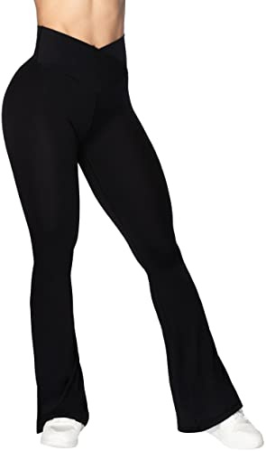 Sunzel Flare leggings, crossover yogabyxor med magkontroll, hög midja och vida ben, svart, XS