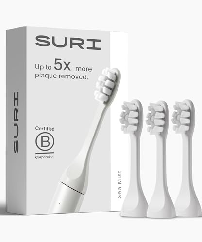 SURI Cabezales de cepillo de dientes eléctricos reciclables a base de plantas, cabezales de repuesto de larga duración, compatibles solo con cepillo de dientes eléctrico SURI Sonic, niebla marina