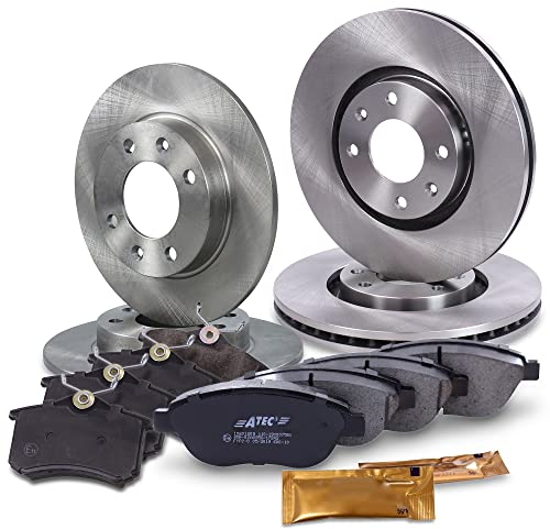 ATEC GERMANY Juego de frenos incl. discos de freno delanteros Ø 283 mm ventilados + traseros Ø 247 mm macizos + pastillas de freno Compatible con CITROËN C4, PEUGEOT 307 (3A/C) (3E 3H)