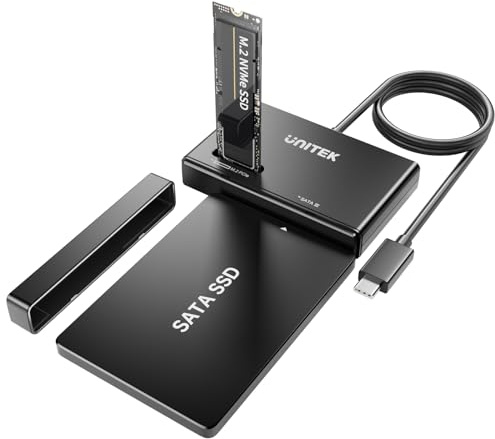 UNITEK M.2 NVME SSD Enclosure Adapter - Tool Free 10Gbps USB 3.2 Gen2 SSD Adapter Portable Enclosure Supports SATA Hard Drive Reader M and B&M Keys Compatible with 2230/2242/2260/2280/22110 SSDs Black