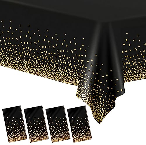 4 Pezzi Tovaglia Compleanno Bambina, 137 x 274cm Tovaglie Carta per Feste a Pois in Nera, per Matrimoni Battesimo Natale (A)