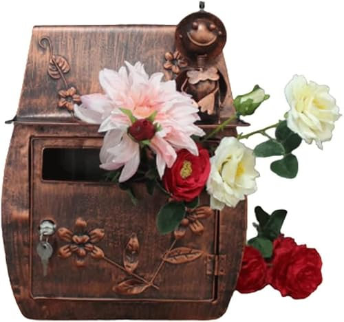Wandmontierter Briefkasten mit Schloss, Retro-Design, handkolorierter Briefkasten mit großer Kapazität, Outdoor-Abwurfkasten, Heimdekoration (Color : Bronze)