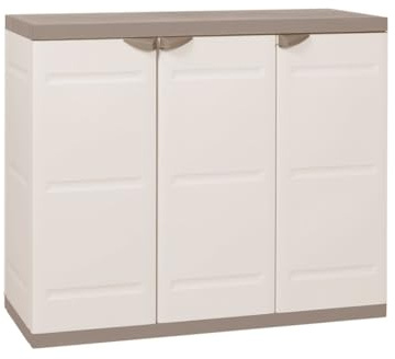 Jardin202 - Armario Medio de Resina | Titanium Beige | 3 Puertas y Baldas Regulables | 105x44x88 cm | (Beige)