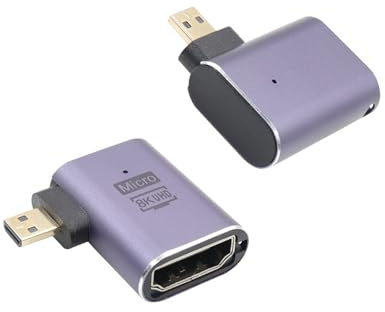 RIIEYOCA 90 grados Left&Right Angle UHD 8K Micro HDMI a HDMI Adaptador, Estándar 48Gbps de alta velocidad 2.1 Extender Micro HDMI Macho a HDMI Hembra Soporte 8K @ 60Hz, 4K @ 120Hz(2pack)